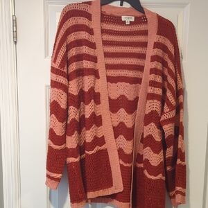 Umgee Rust & Blush Striped Open-Front Crochet Cardigan